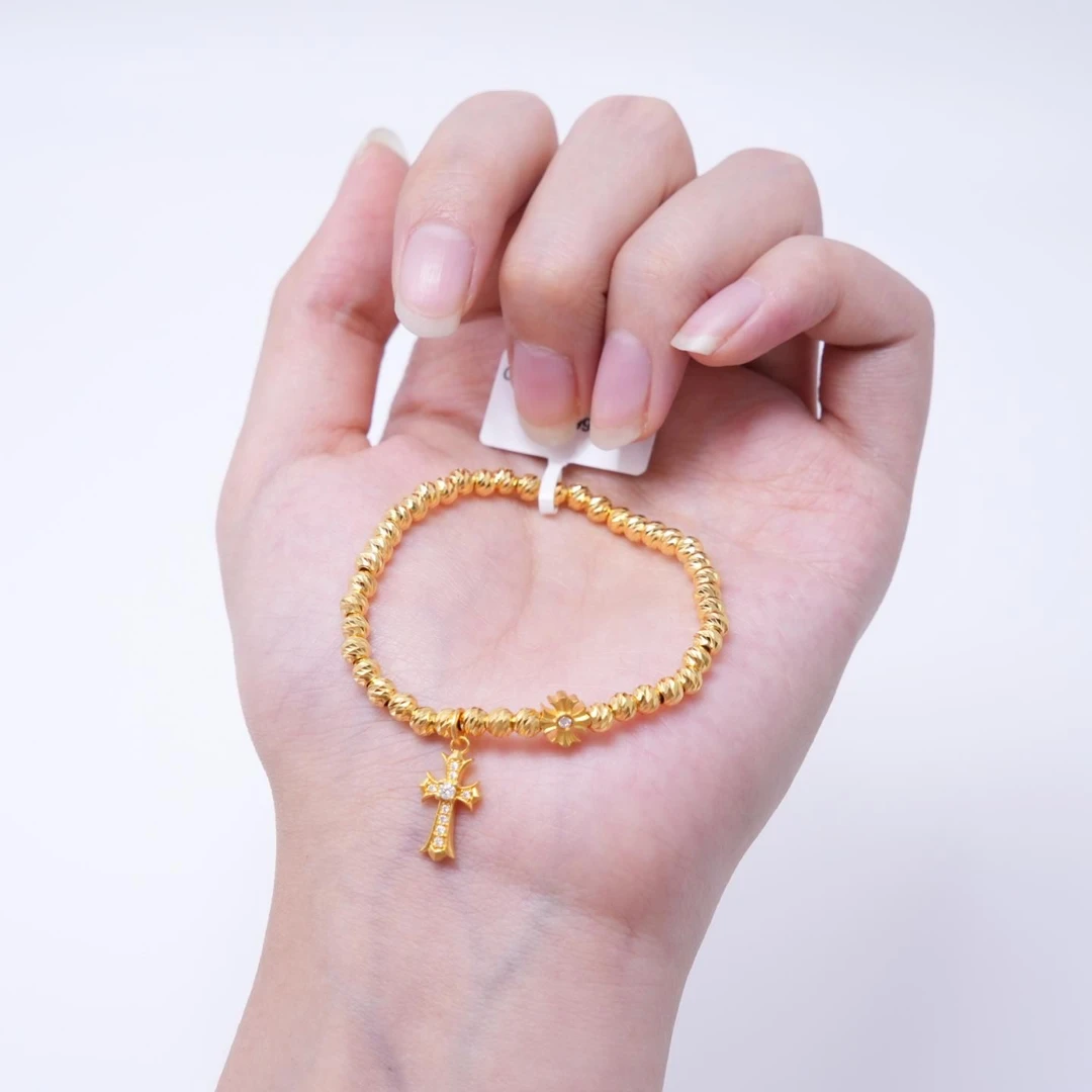 【金手链】点钻蹦迪珠十字架手链黄金5G足金999精致百搭通勤零附加