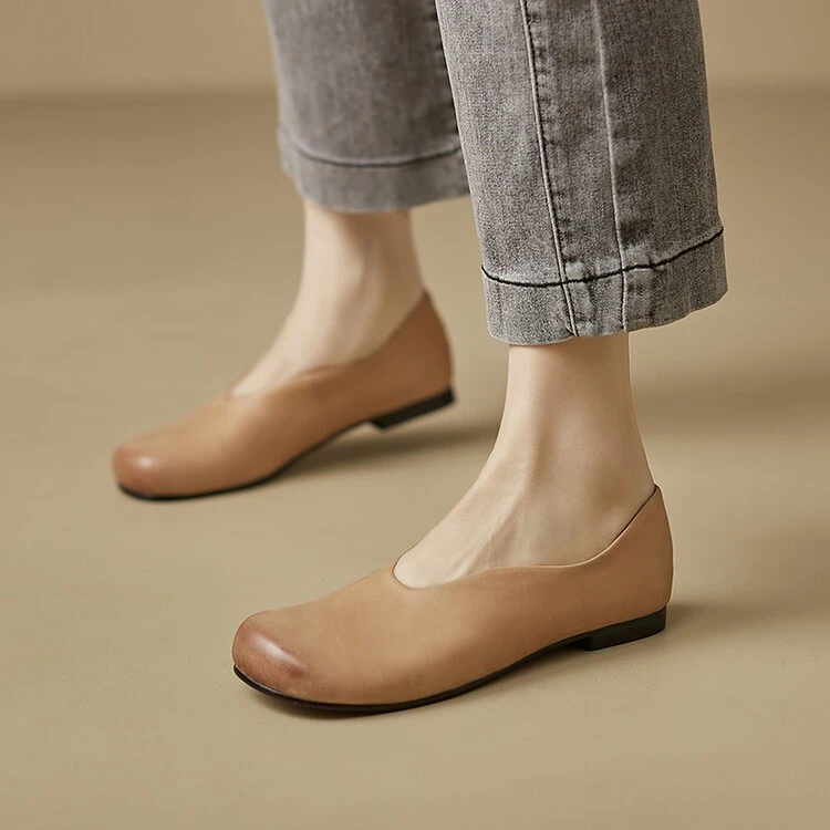 巨好穿不累脚单鞋女春秋季圆头低跟平底鞋真皮舒适百搭软皮奶奶鞋