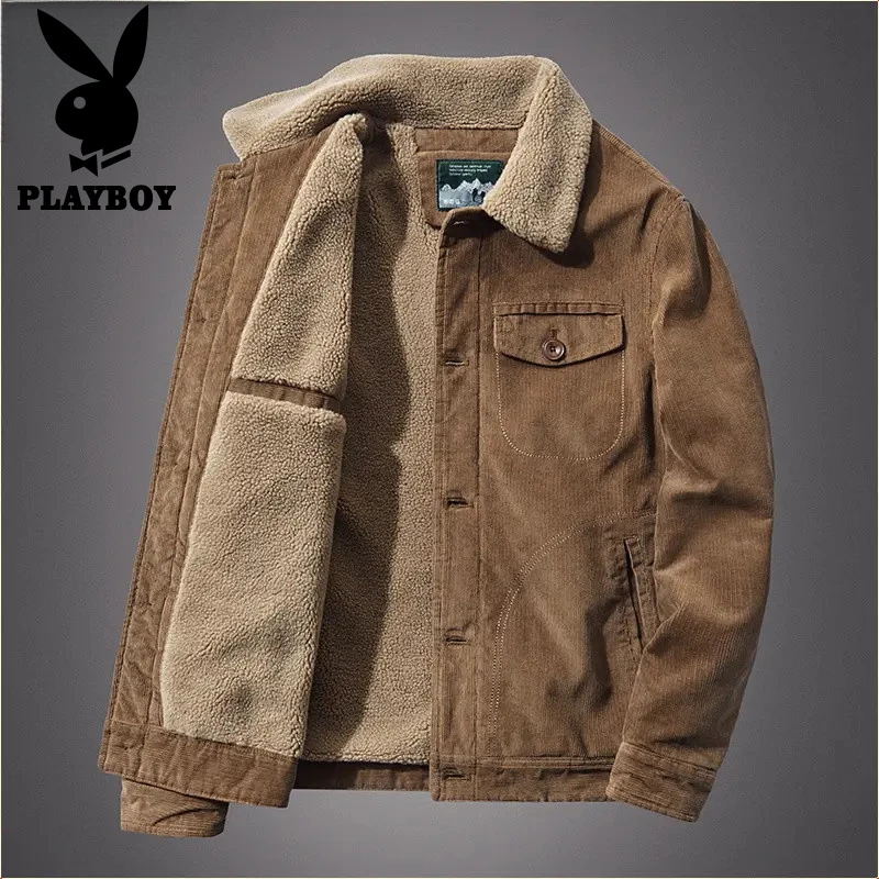 花花公子冬季纯棉夹克男士复古工装加绒加厚保暖棉衣男休闲外套
