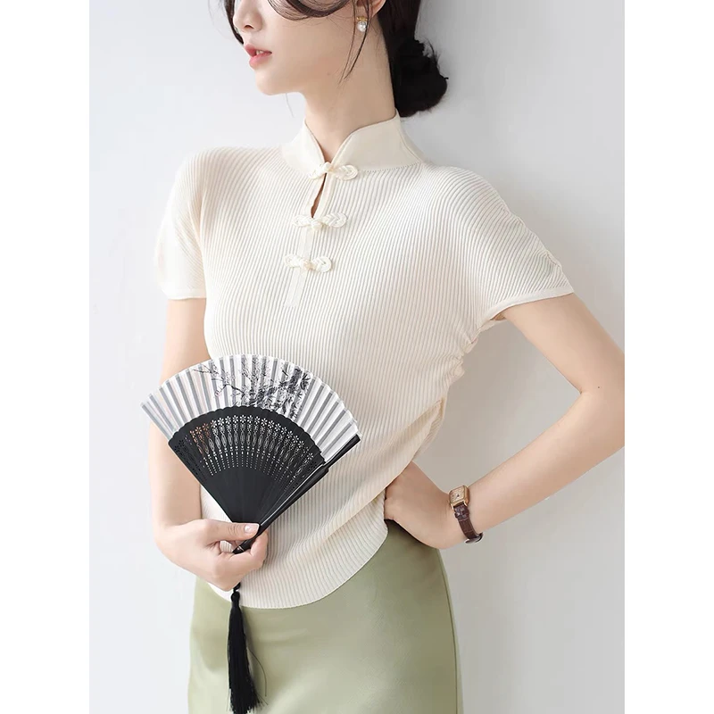 【米白色】国风盘扣2894超柔软新款高品质中领上衣