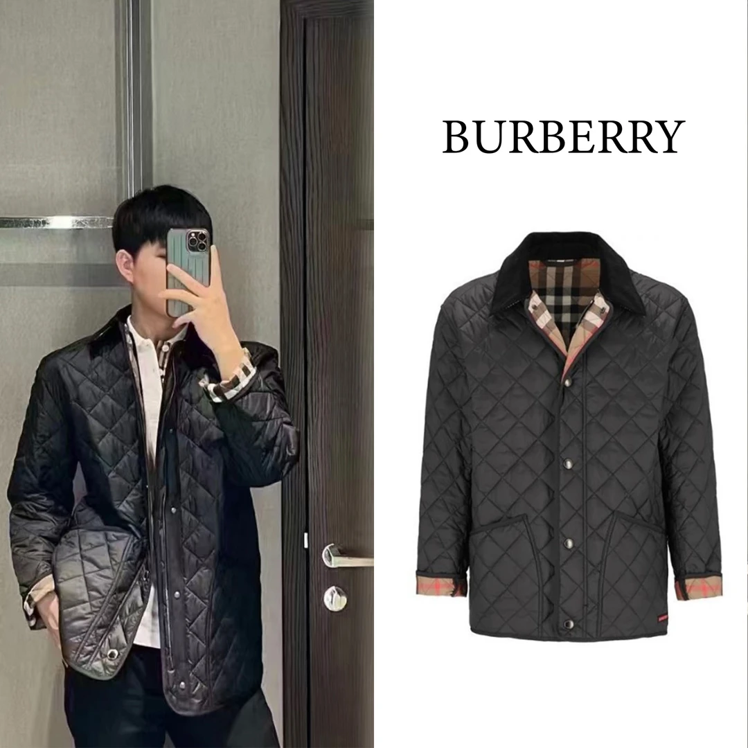 未使用 BURBERRY/博柏利 格纹翻领双面单排扣棉服 男款