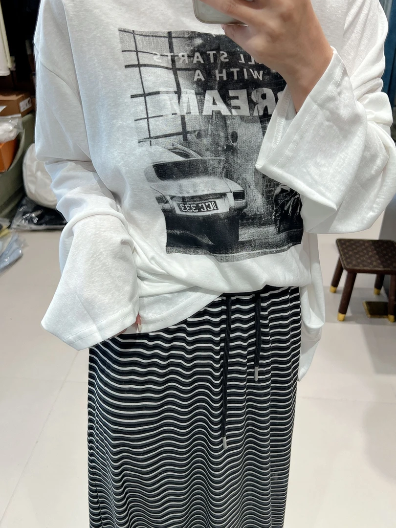 【美丽姐】5211套装长袖时尚宽松休闲印花圆领百搭长款韩版