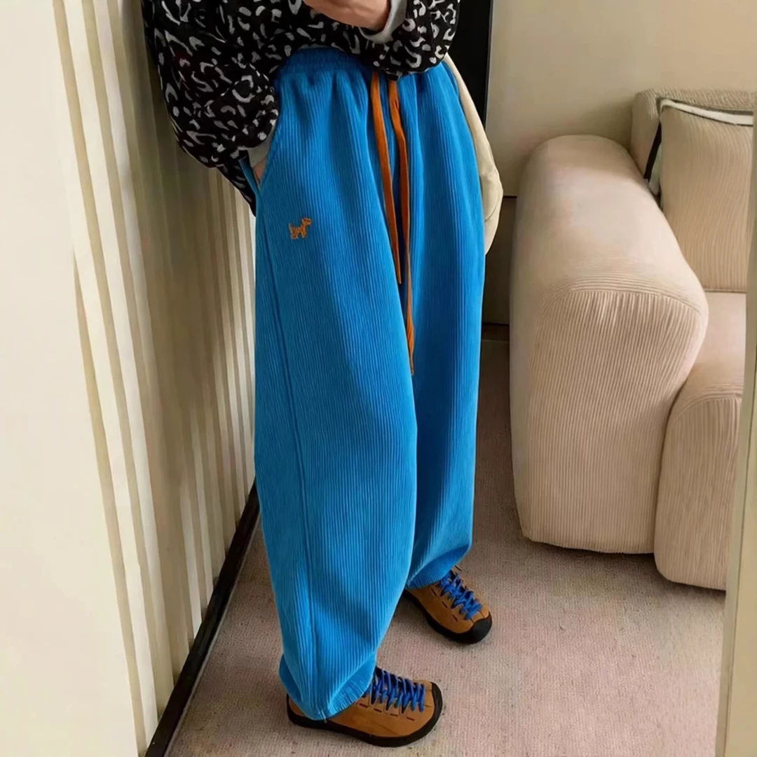 2025冬季今年流行爆款高端欧货洋气高腰显瘦设计感小众蓝色休闲裤