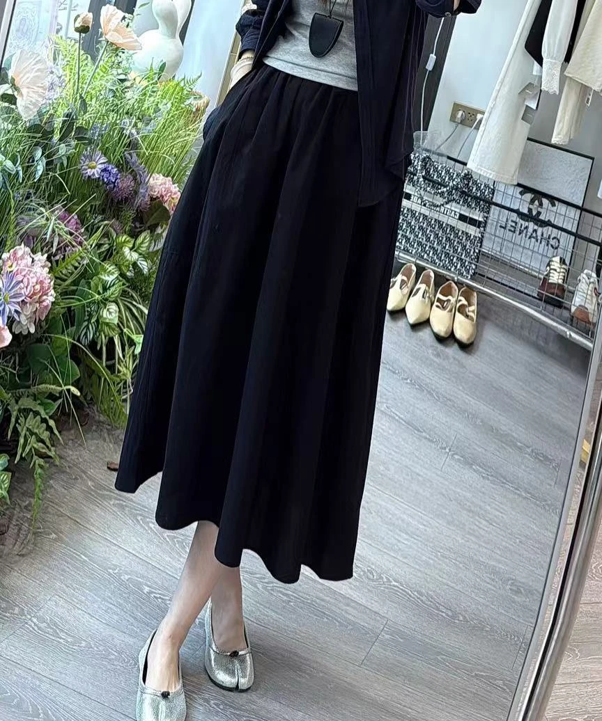 春夏季节薄款高腰简约纯色Ａ字显瘦百搭半身裙