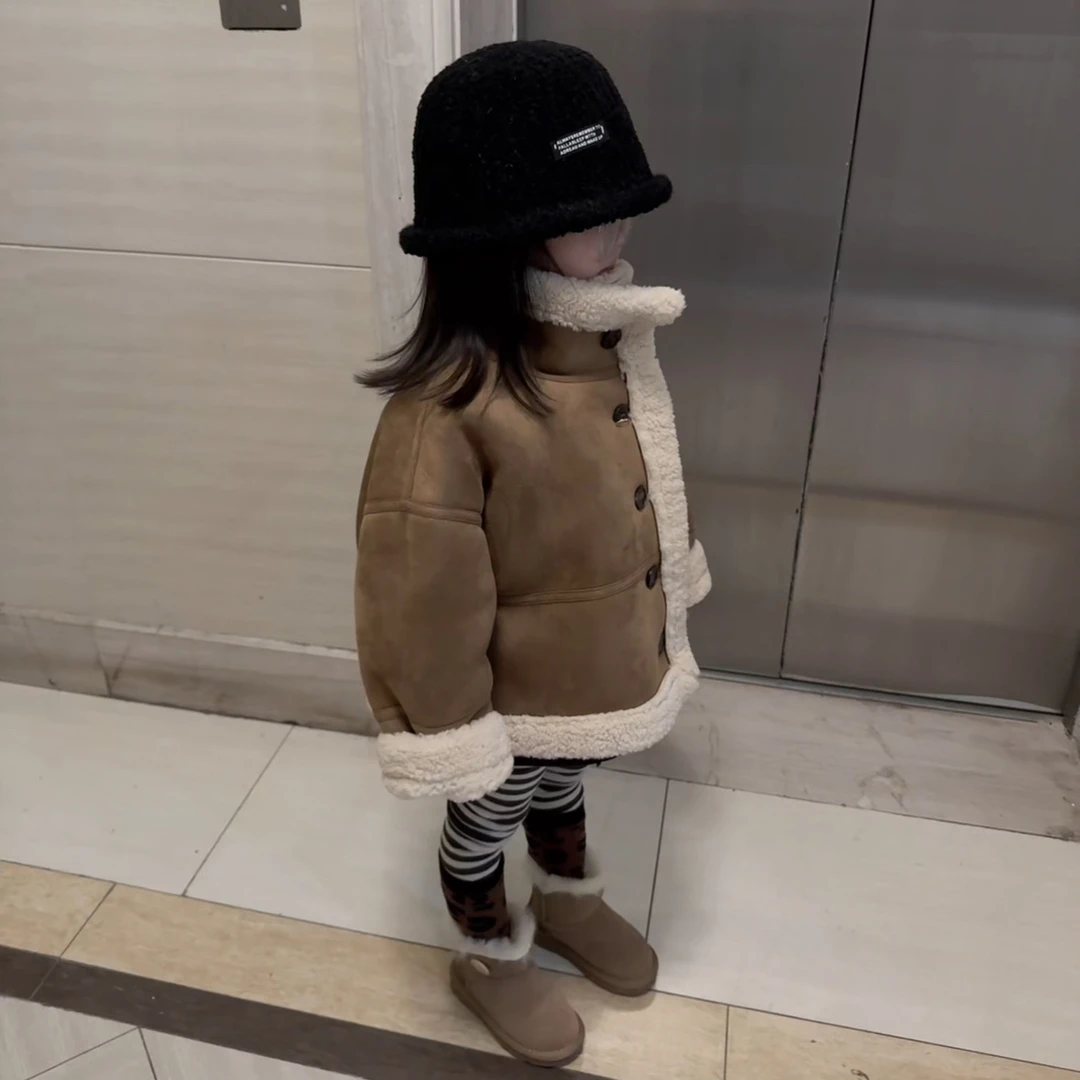 现MZ.儿童冬季新款保暖立领休闲加毛复古韩版大衣外套2116