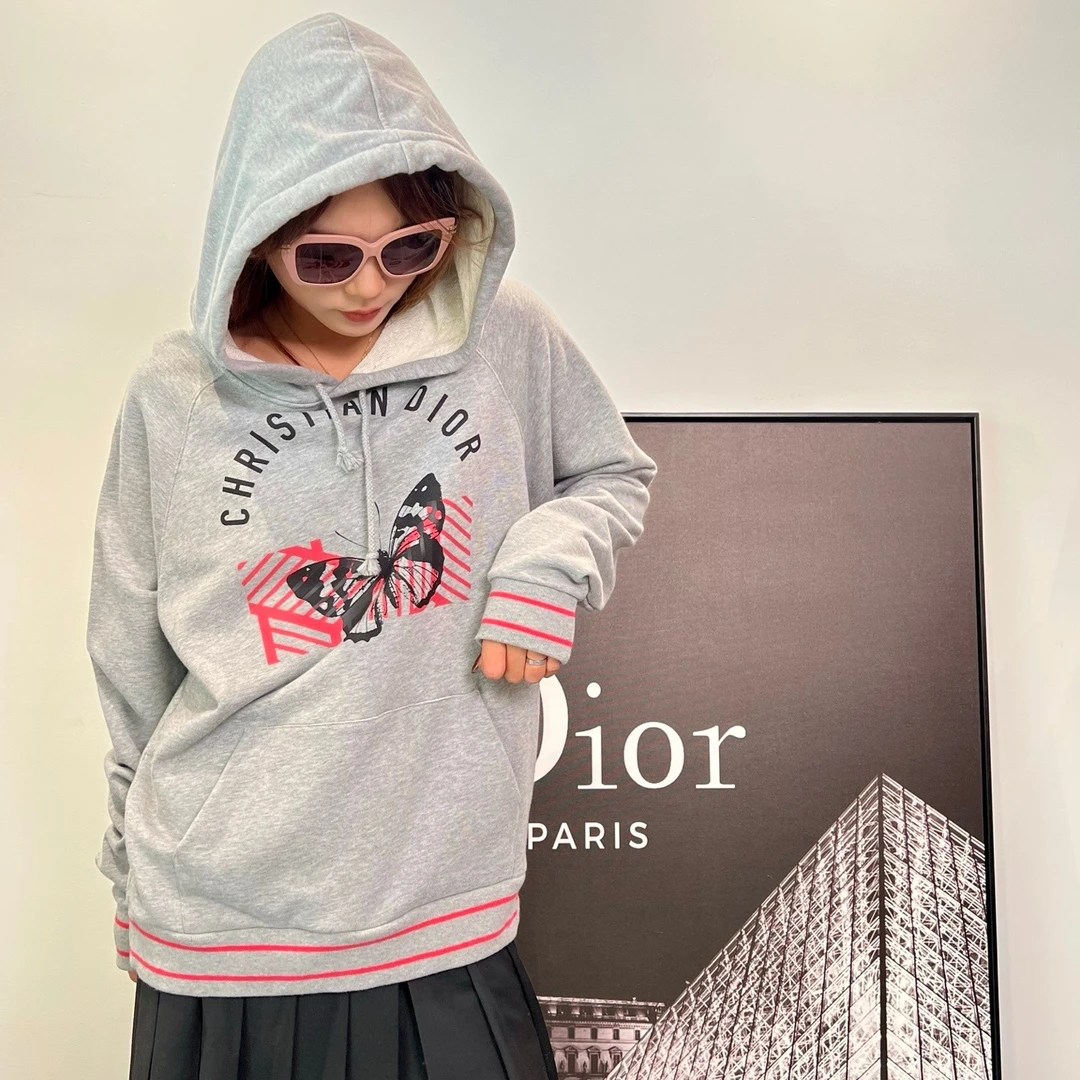 未使用 DIOR/迪奥 灰色秋冬运动休闲连帽卫衣115329