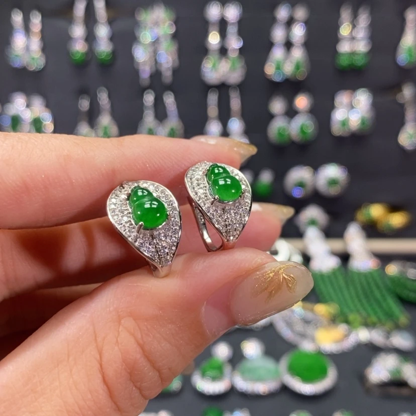 【闪购商品】翡翠耳饰银S925镀金镶嵌