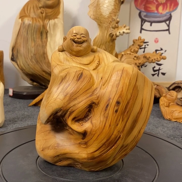 柏木（崖柏）太行崖柏弥勒佛摆件根雕工艺品