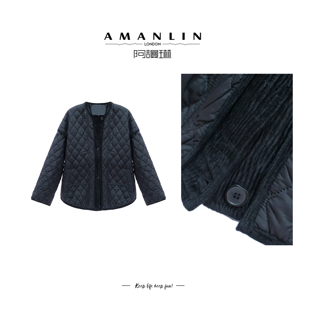 冬季菱格气质时尚拼接显瘦厚款羽绒棉服通勤风F593959