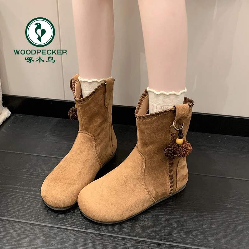 啄木鸟复古内增高瘦瘦靴女2025秋冬新款厚底圆头勃肯西部牛仔短靴