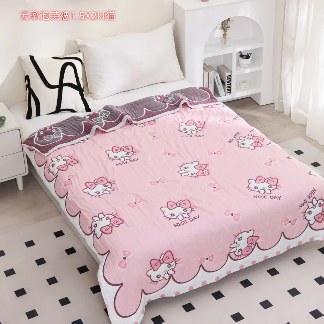 【孤品】KT猫全棉纱布150*200亲肤可爱卡通柔软加厚秋冬泡芙被XH