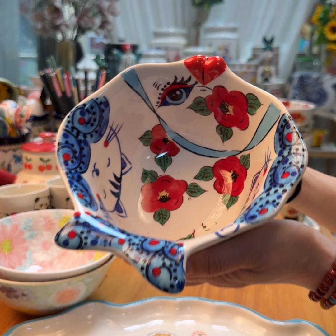 陶瓷7英寸创意猫鱼碗1只