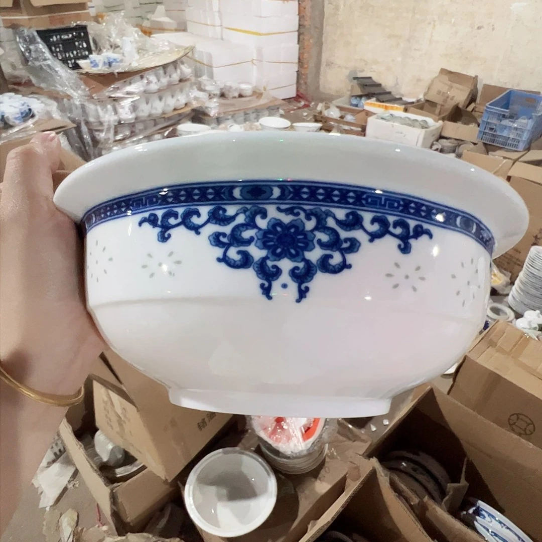 瓷片景德镇陶瓷玉泥10寸青花大盆1只（画片不挑