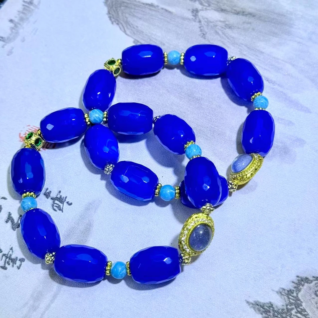 S8200【福嘟嘟珠宝】苍天之瞳蓝桶珠玛瑙手串-多样性只发一件