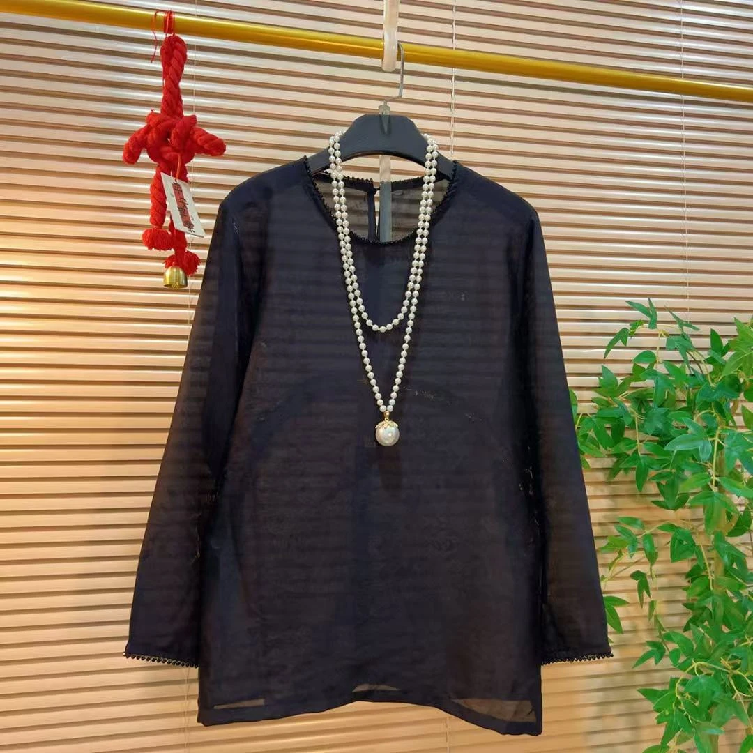 时尚简约微透显瘦内搭上衣胖YY2025秋季新款休闲百搭纯色长袖打底