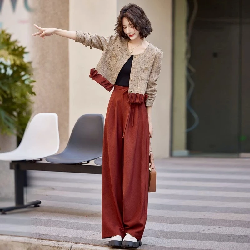 小香风街头风时尚套装长袖洋气上衣显瘦复古秋季春秋宽松套装