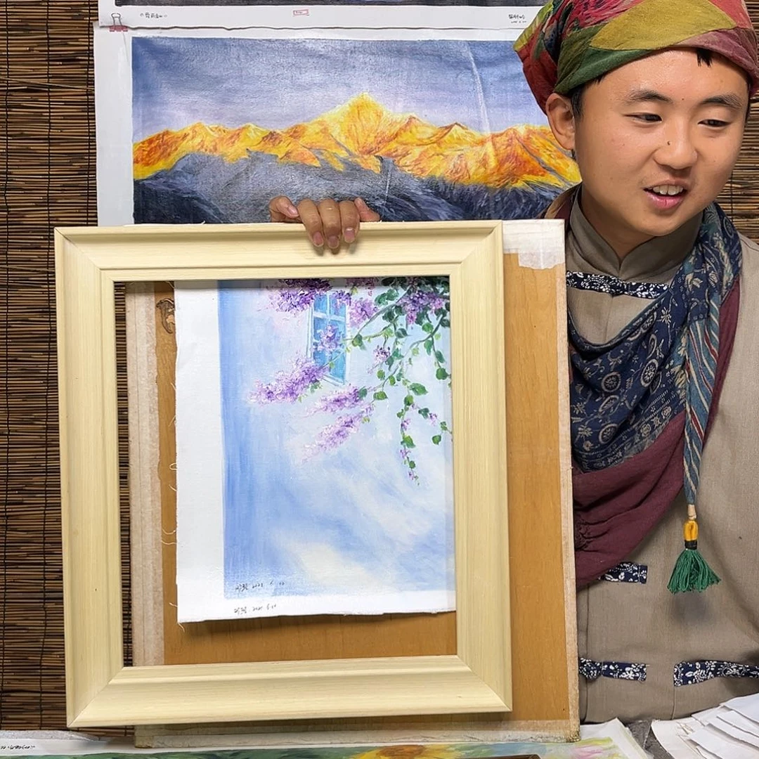 油画行路人小院绘画作品竞拍