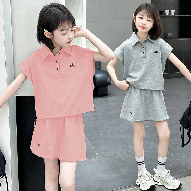 女童夏季POLO衫短袖T恤新款韩版时尚百搭两件套休闲少女夏装风潮