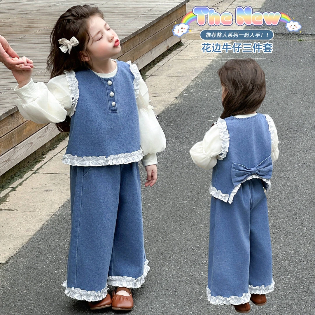 女童牛仔套装韩版洋气2025新款时髦小女孩秋装三件套儿童春秋衣服