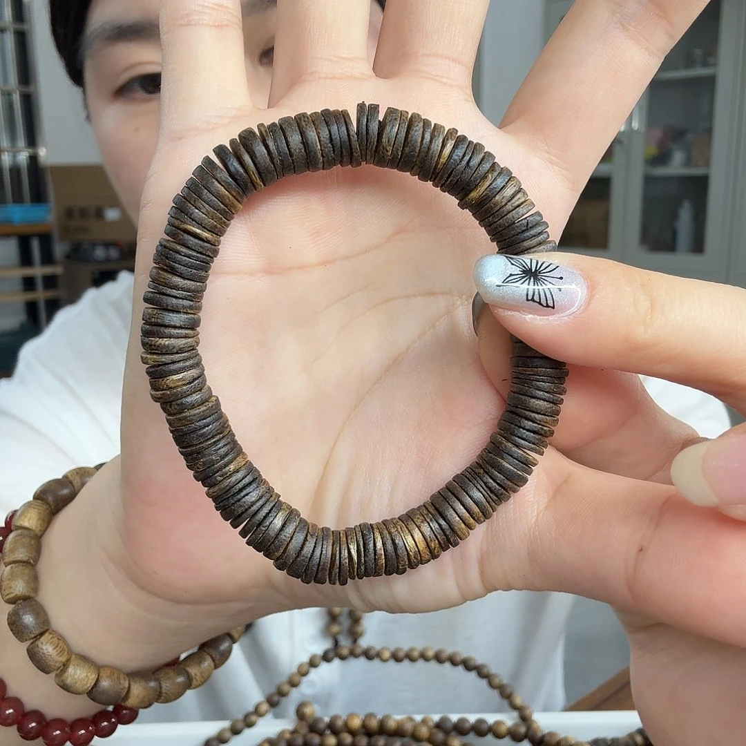 沉香手串8mm单圈绿奇楠沉水片珠多样性发一