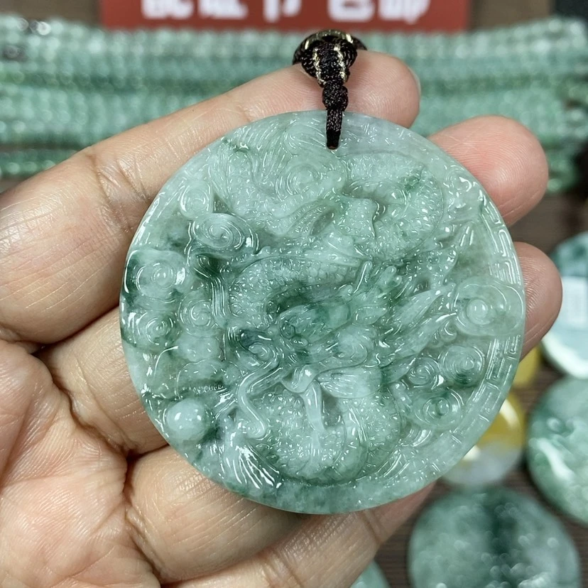 【闪购商品】翡翠颈饰未镶嵌玉吊坠翡翠玉圆形龙牌