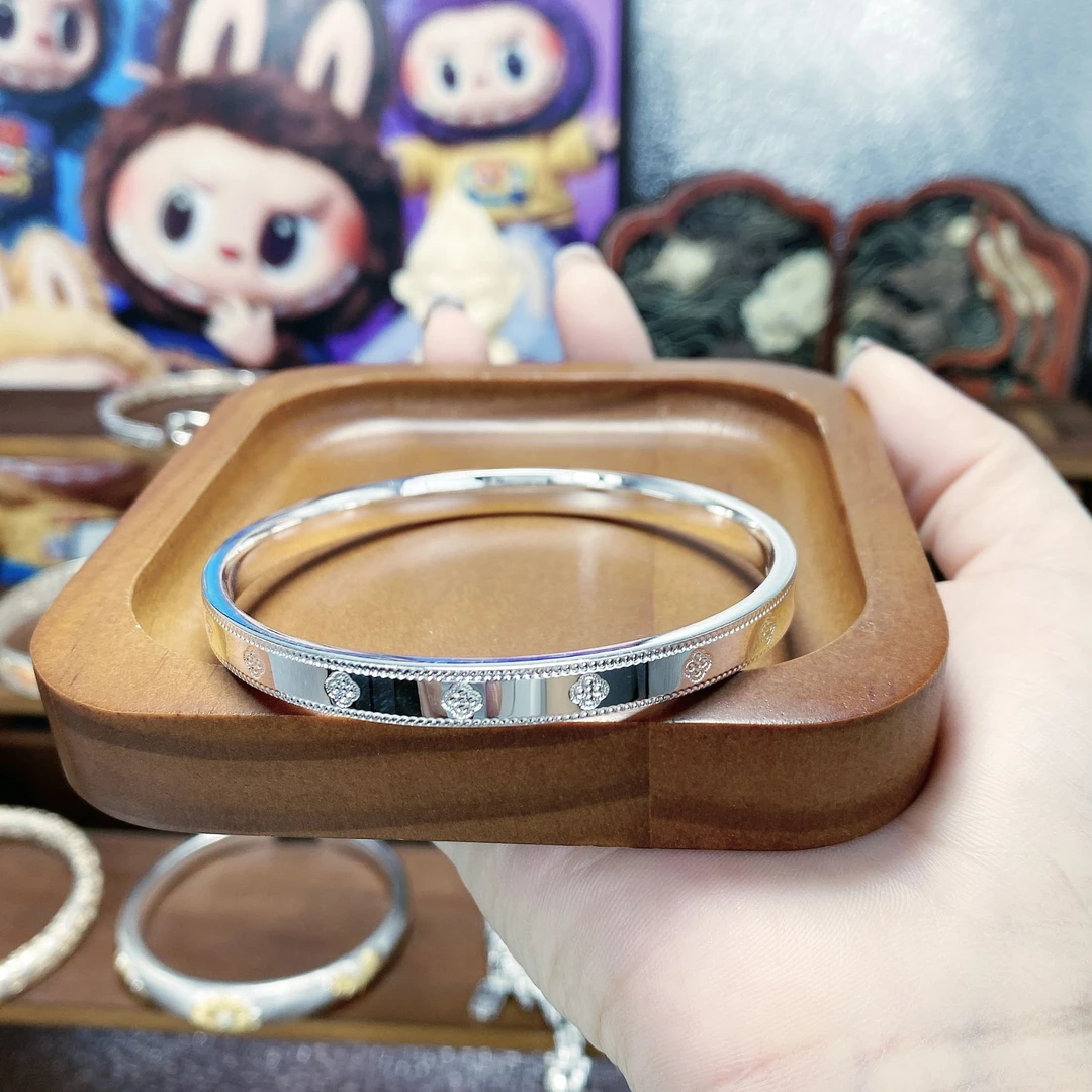 足银手镯 56号【四叶草】足银999简约经典爆款手镯纯银闭口实心27克