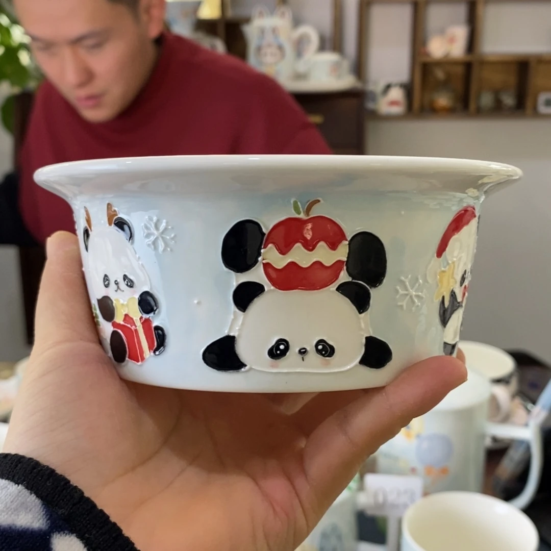 圈***圈瓷片景德镇釉下彩手绘苹果杯