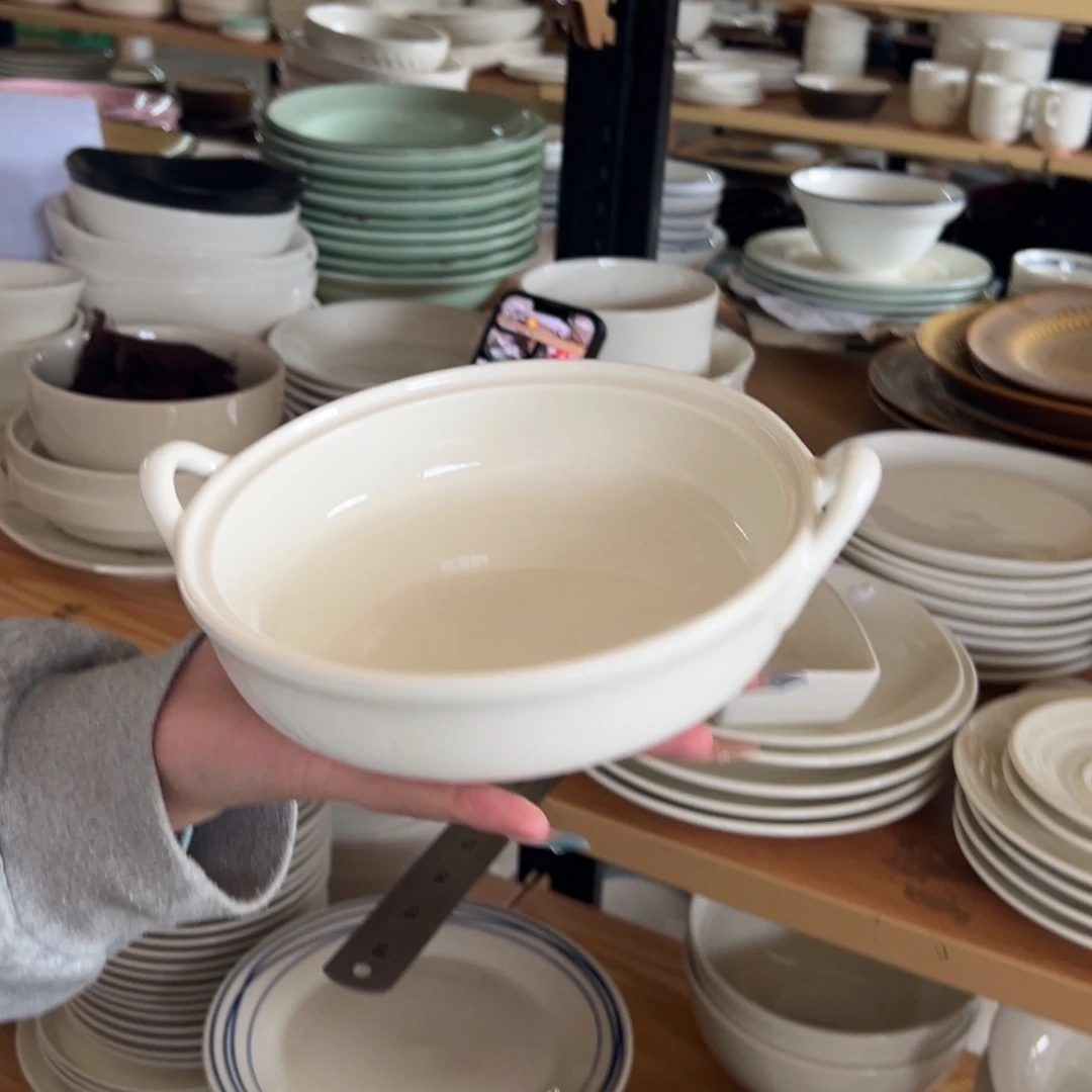 新骨瓷27微瑕暖白 内径7寸带双耳8寸烤盘