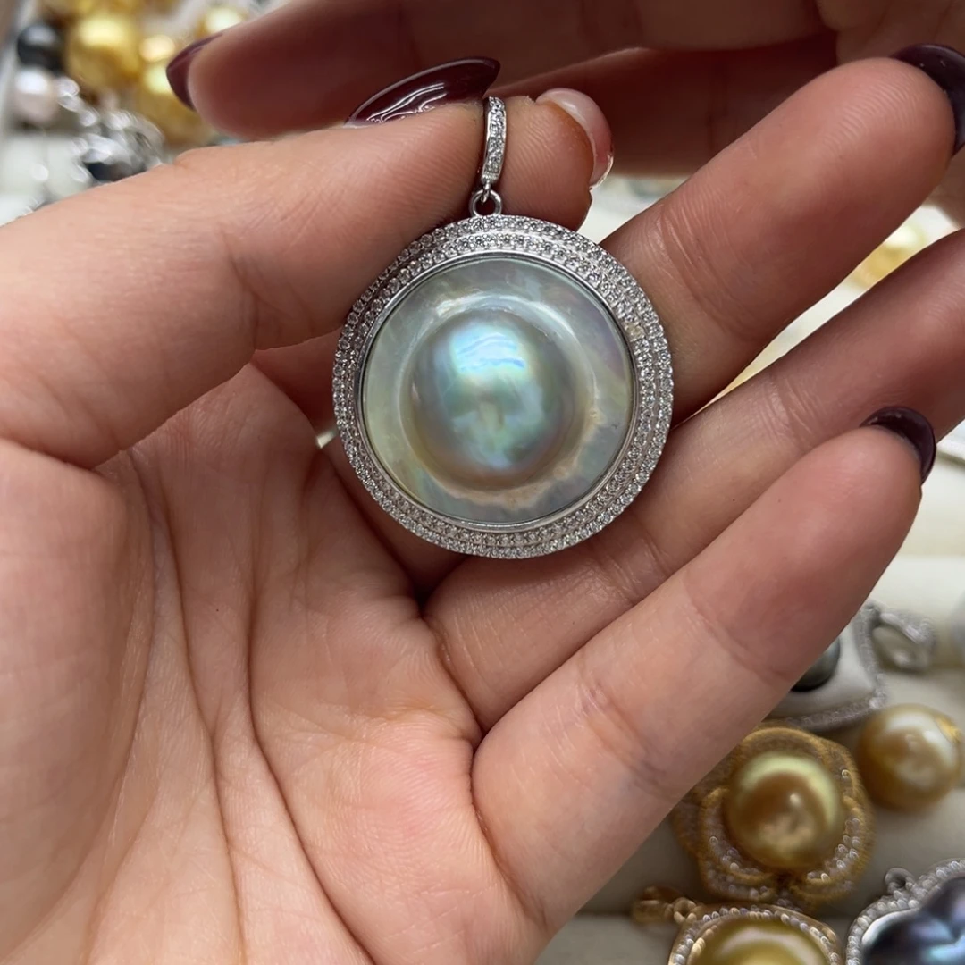 拼合珍珠（马贝珠）耳饰银S925镶嵌