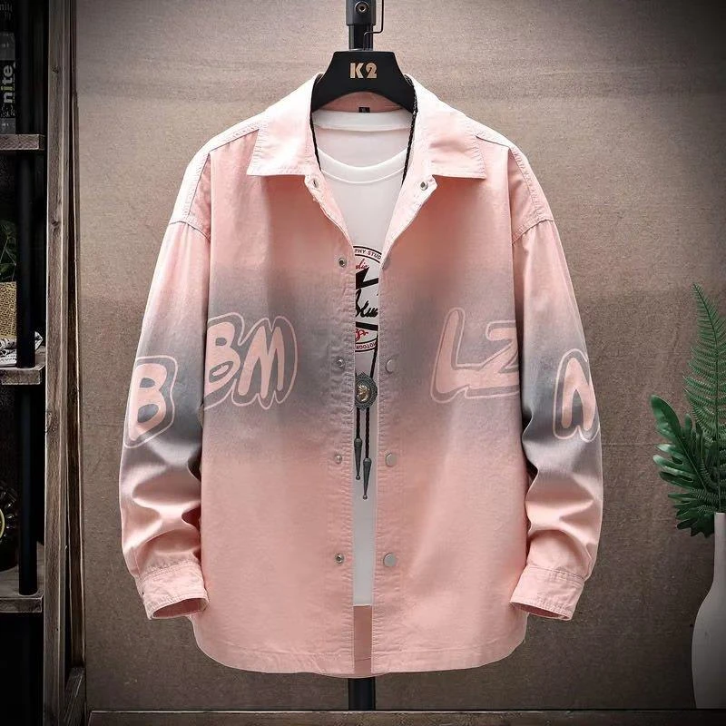 春秋款青少年渐层衬衫男长袖韩版潮流帅气上衣服男士宽松百搭衬衣