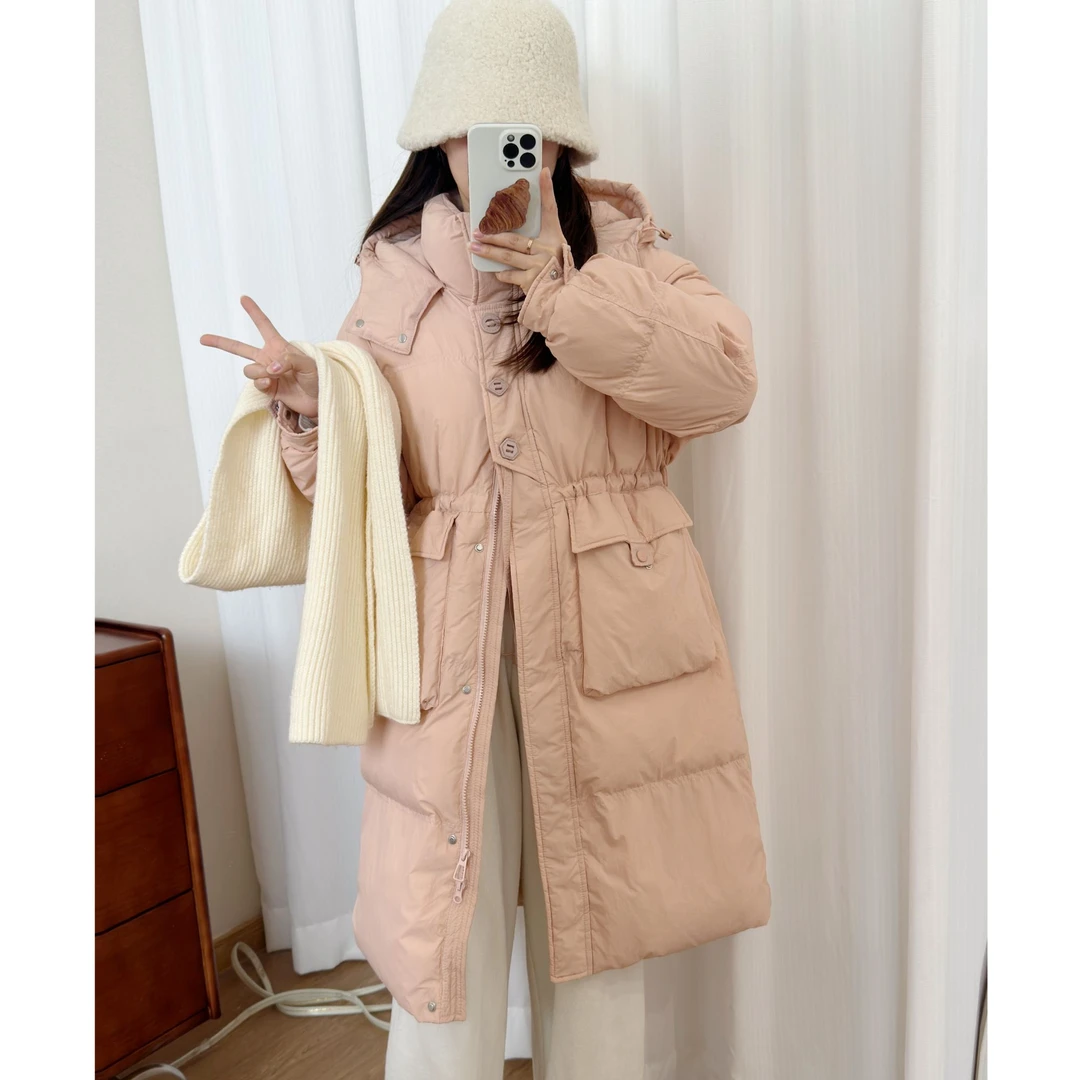 【里物】白鸭绒羽绒服收腰长款三粒扣