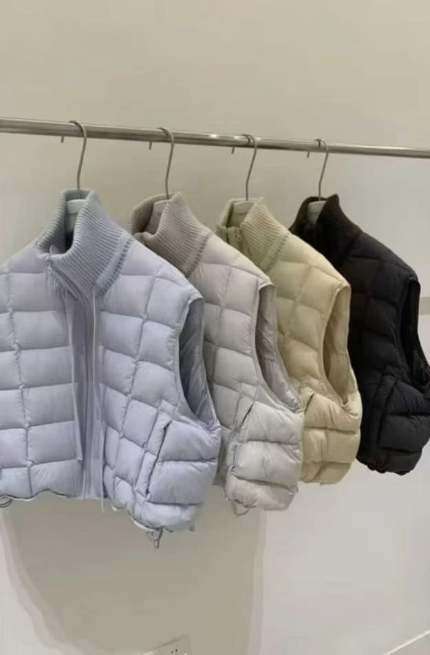 81317冬季针织领新国标90白鸭绒时尚保暖羽绒马甲女外穿百搭上衣