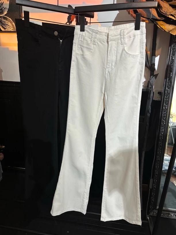 直筒裤女士夏季水洗黄泥微喇牛仔裤裤子白色秋冬春夏