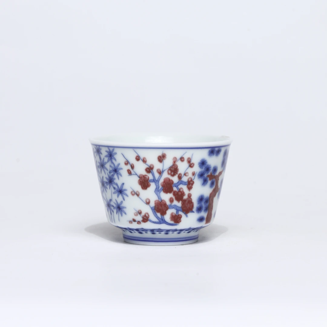 陶瓷 青花釉里红釉下彩冬梅阔口杯DC-158