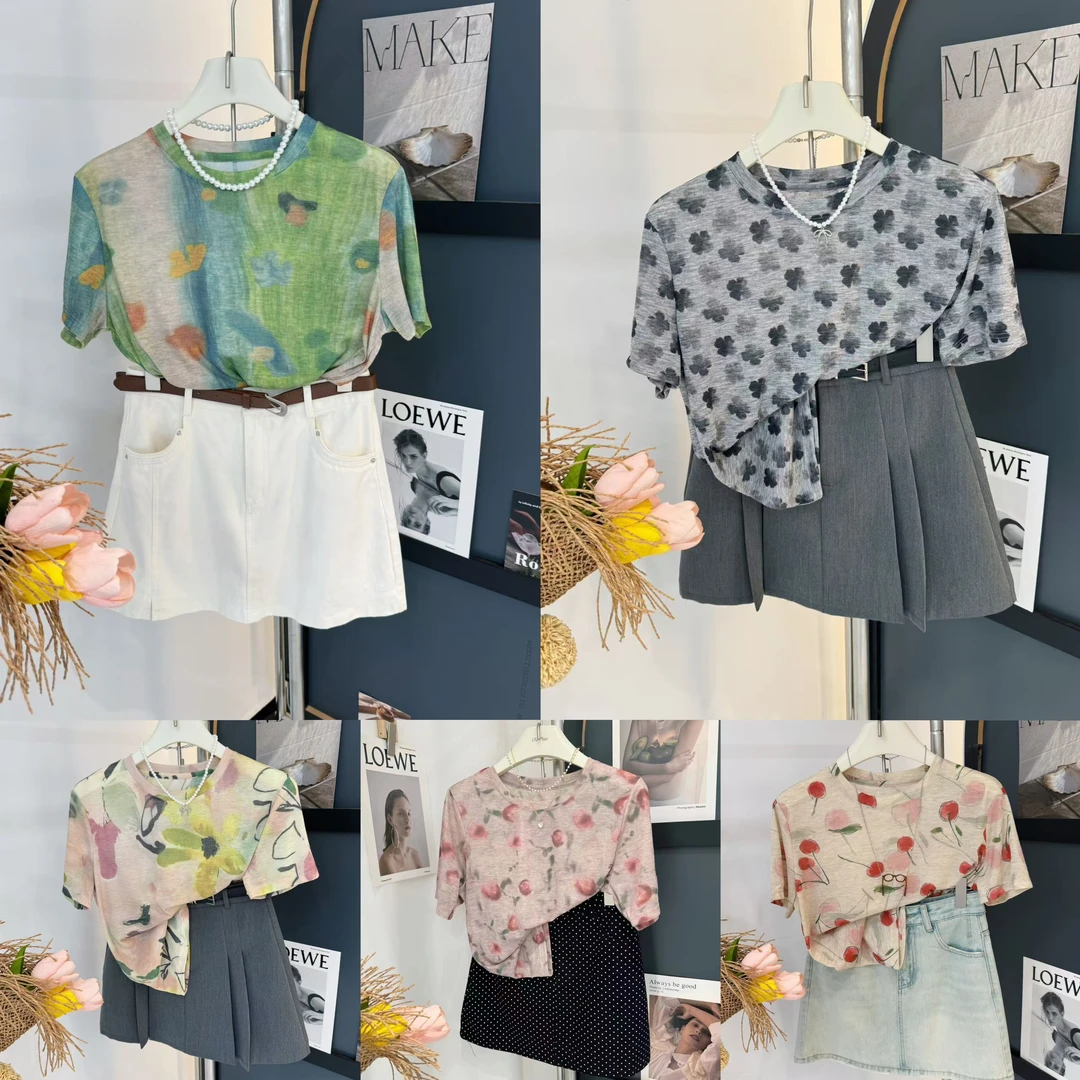 清仓福利 · 短袖莱赛尔圆领上衣女2025年夏季新款宽松针织上衣潮