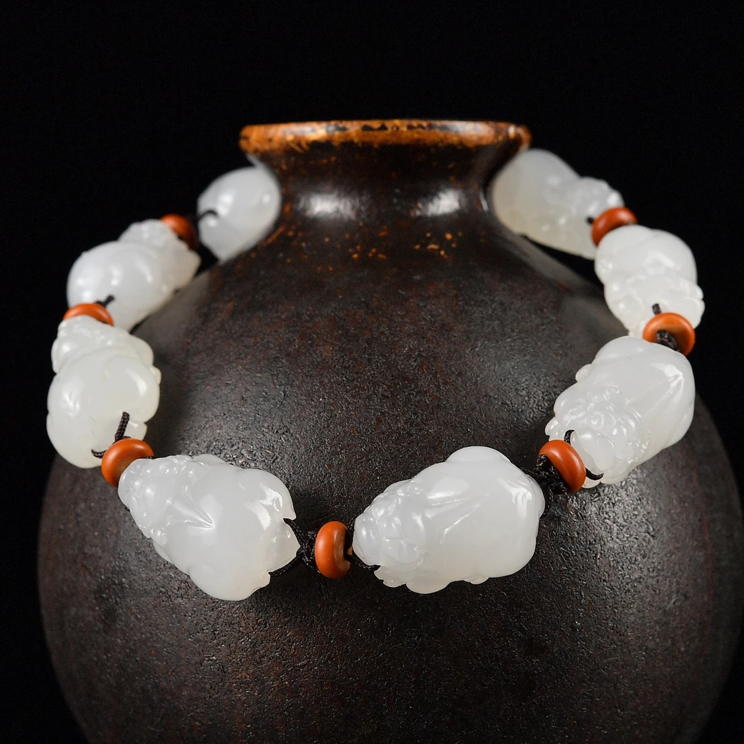 天然和田玉羊脂玉貔貅手链 手串