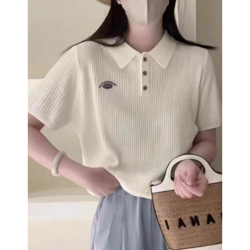 新款温柔时尚百搭减龄设计感针织短袖