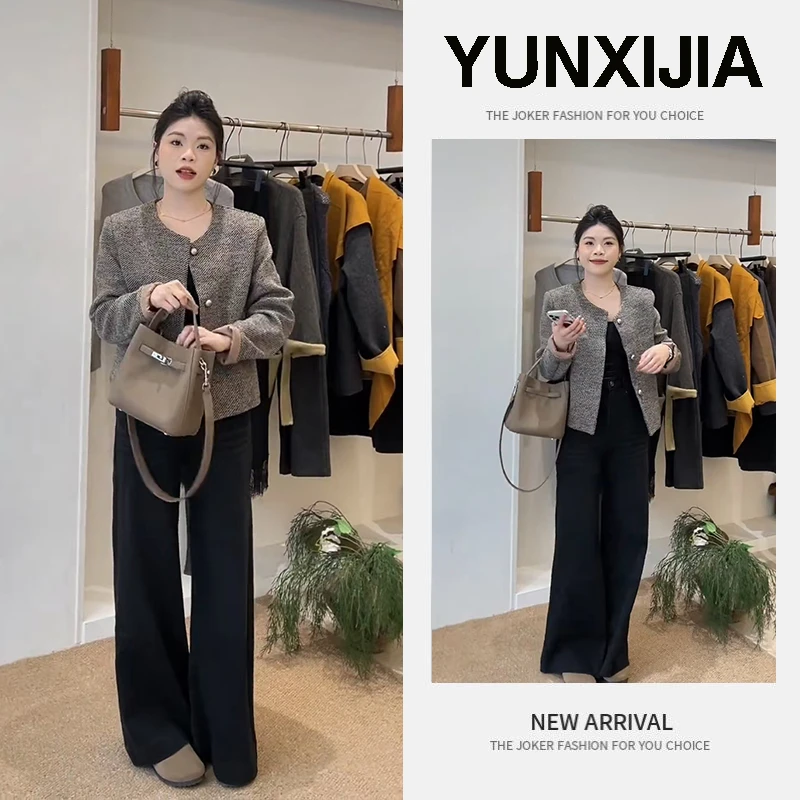 2025年秋季新款韩系气质通勤百搭休闲小香风短外套简约长裤两件套