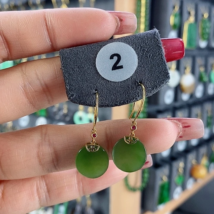 和田玉耳饰18K金镶嵌