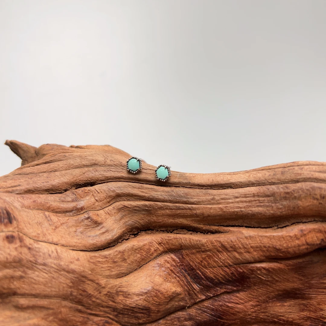 绿松石六边形耳钉S925银