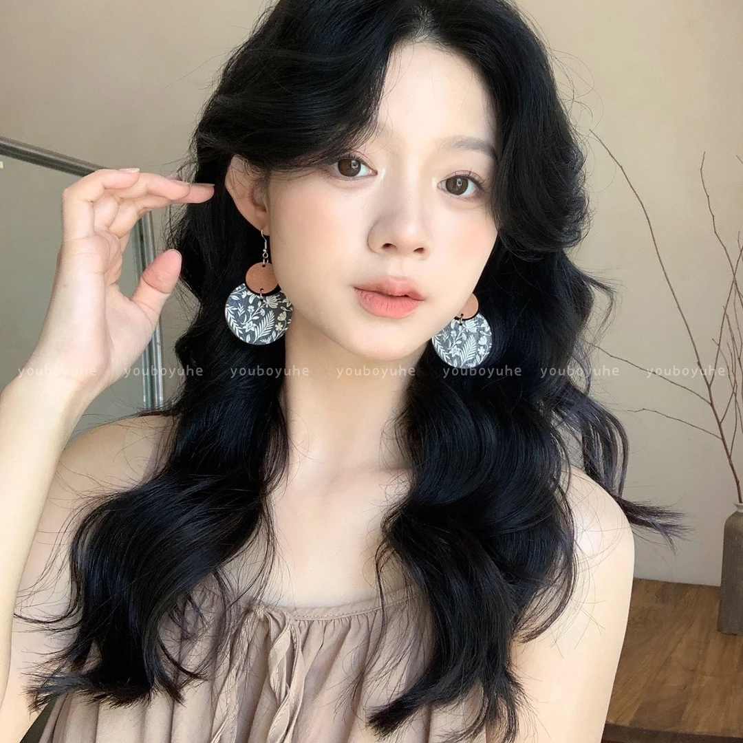 新中式复古木质几何耳环女小众设计波西米亚度假风耳钩夸张耳饰品