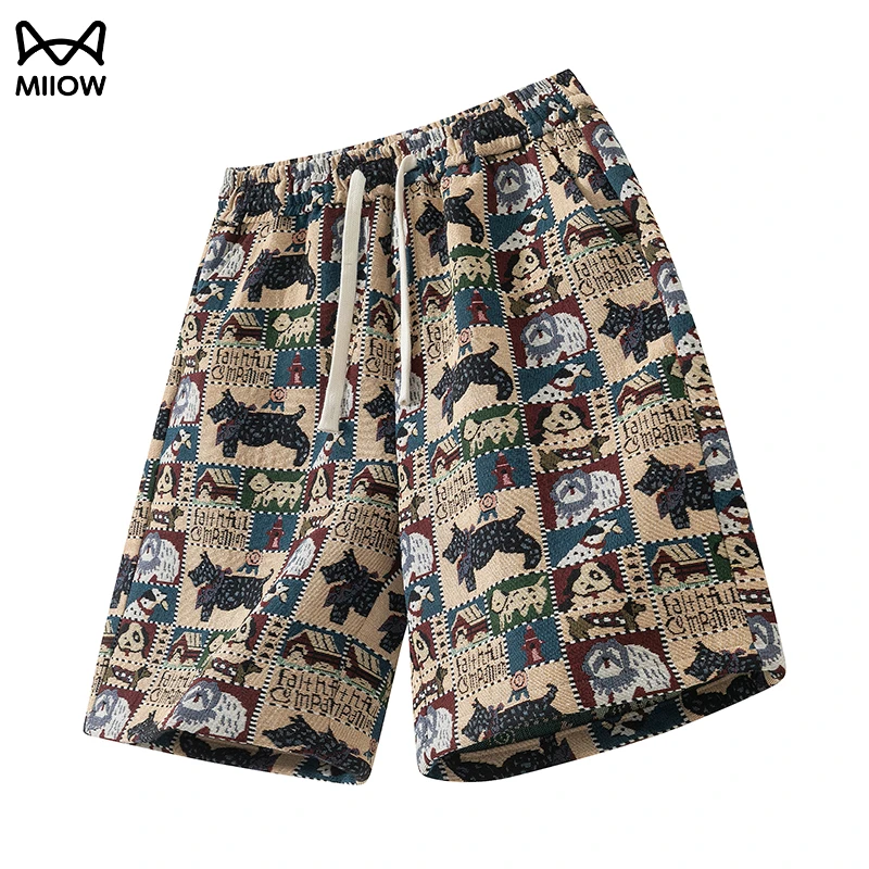 猫人小狗刺绣提花满印短裤男夏季凉感冰丝cleanfit休闲运动五分裤