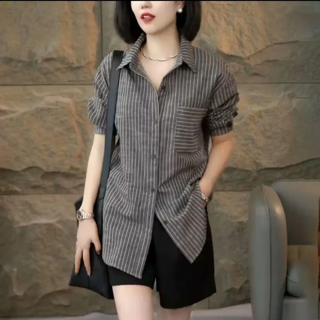 春季季新款简约风长袖经典休闲百搭时尚条纹衬衣