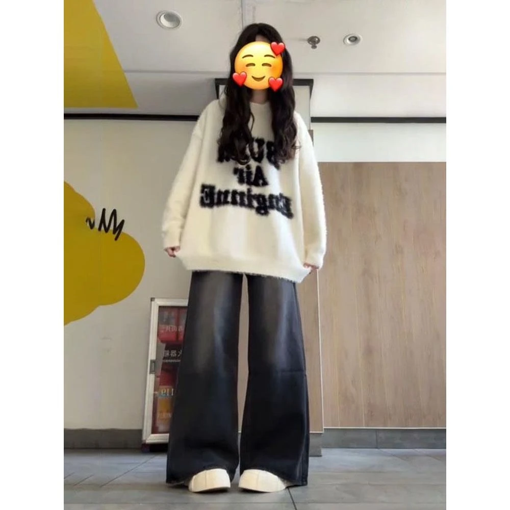 【万达撤柜】软糯奶白色毛茸茸毛衣女秋冬加厚高级感水貂绒上衣慵