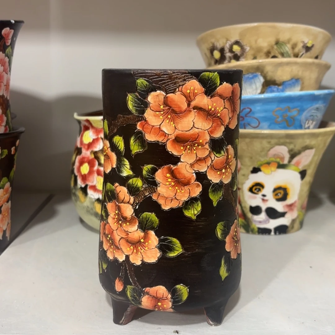 景德镇手绘花盆陶瓷9/18微瑕