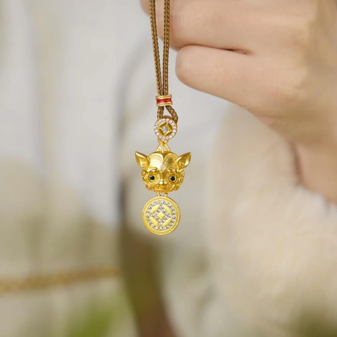 铜合金项链 韦雪同款古法金色貔貅项链复古高级感秋冬叠戴毛衣链