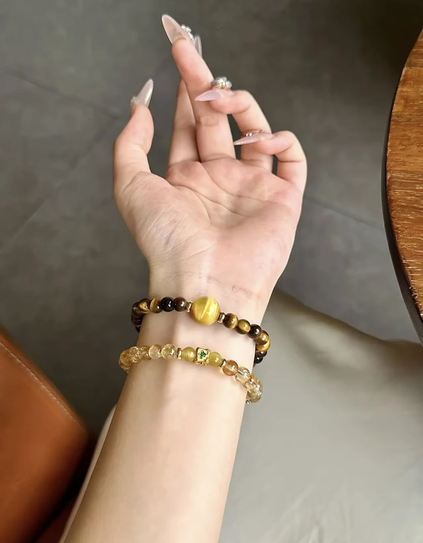 0071天然黄水晶 虎眼 精品双圈手串yw0071（无礼盒）