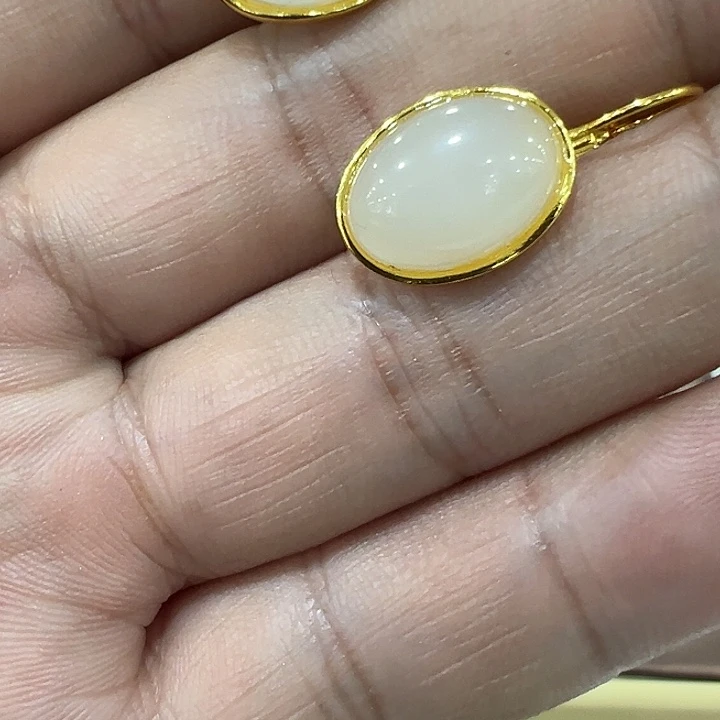 和田玉耳饰足银镶嵌