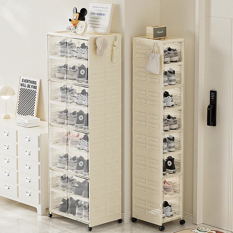 家用进门入户鞋柜靠墙楼道鞋架简易设计可折叠收纳柜防尘玄关柜子