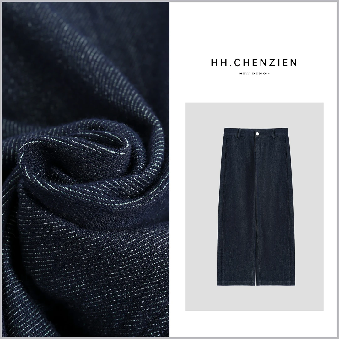 【黑黑家】“超绝丹宁”夏款女士单扣经典水洗蓝直筒显瘦直筒牛仔裤